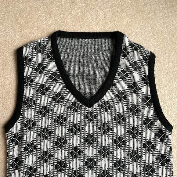 Vintage Acrylic Black and White Sweater Vest - Picture 2 of 4